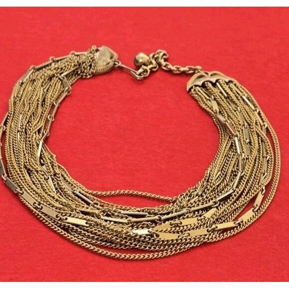 Vintage Multi Layer 20 Strand Gold-tone Chain Statement Collar Necklace - Picture 7 of 8